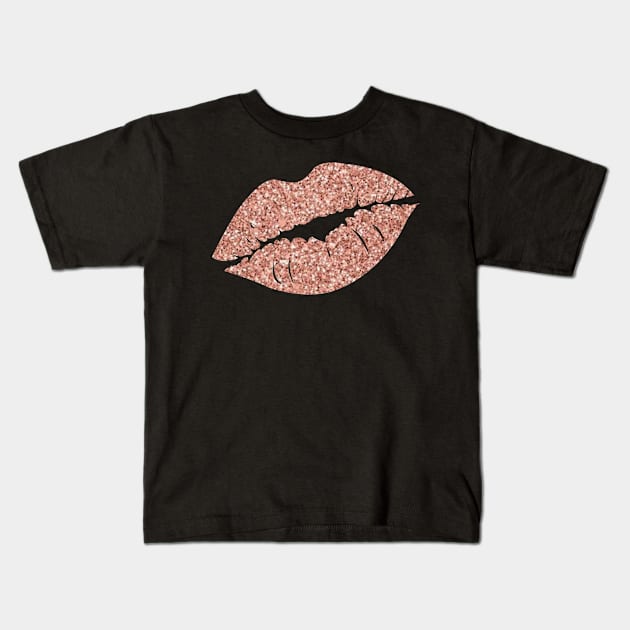 Dark Rose Gold Faux Glitter Lips Kids T-Shirt by Felicity-K